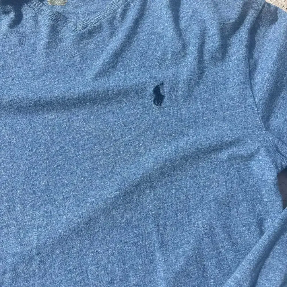 Polo Ralph Lauren Long Sleeve V-Neck Tee Men's S Blue Heather Pony Logo